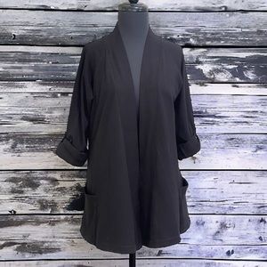 Fresh Produce Black Open Front Cardigan Sz S Rollup Long Sleeves Cotton Knit